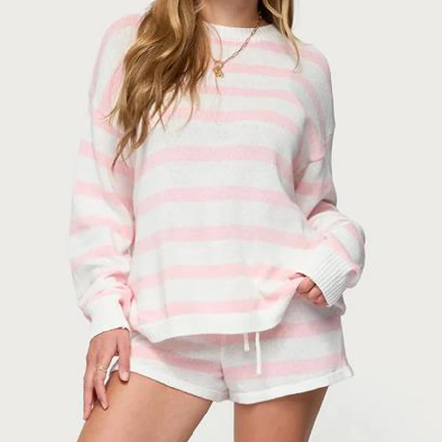 Women’s Striped Long Sleeve Top & Shorts Lounge Set – Easy Summer Outfit