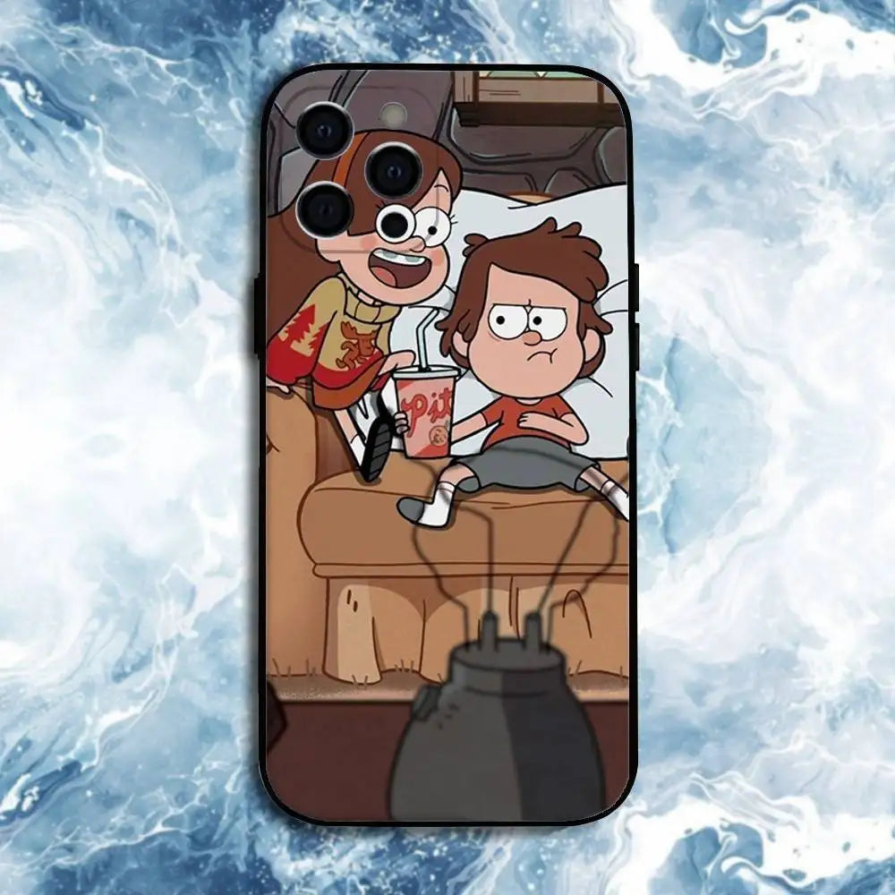 Gravity Falls  Phone Case For iPhone 16,15,14,13,12,11 Plus,Pro Max, Soft Silicone Black Cover