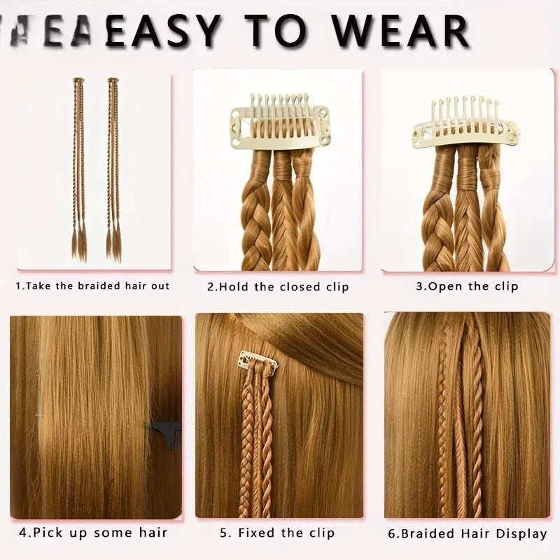 Synthetic Wig Braids Boxing Braid Dreadlocks Clip In Hair Extension Black Blonde Dirty Braids Boxer Braid Hairpieces For Women