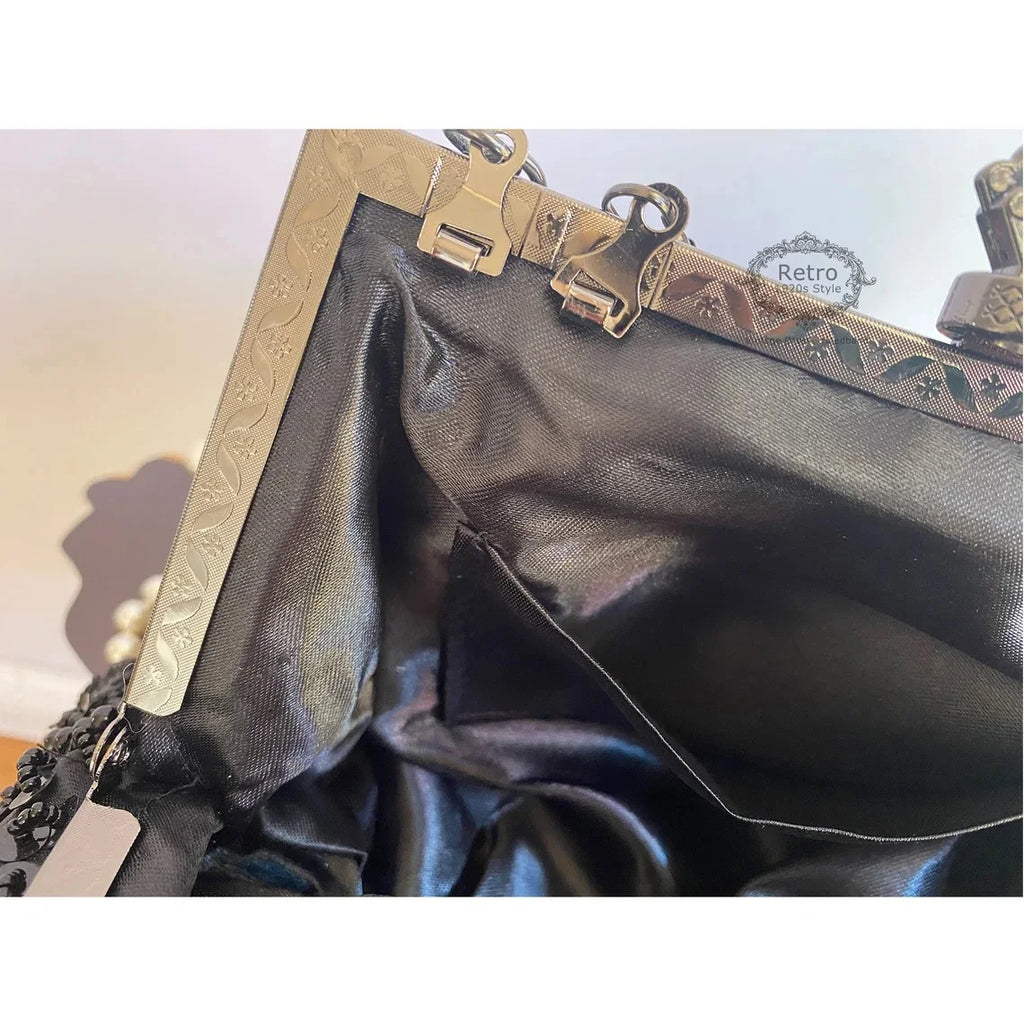 Lost in Vintage Clutch Handbag Beaded and Sequin Kiss-lock Closurer Shoulder Bag Crossbody Detachable ChainProm Evening Party