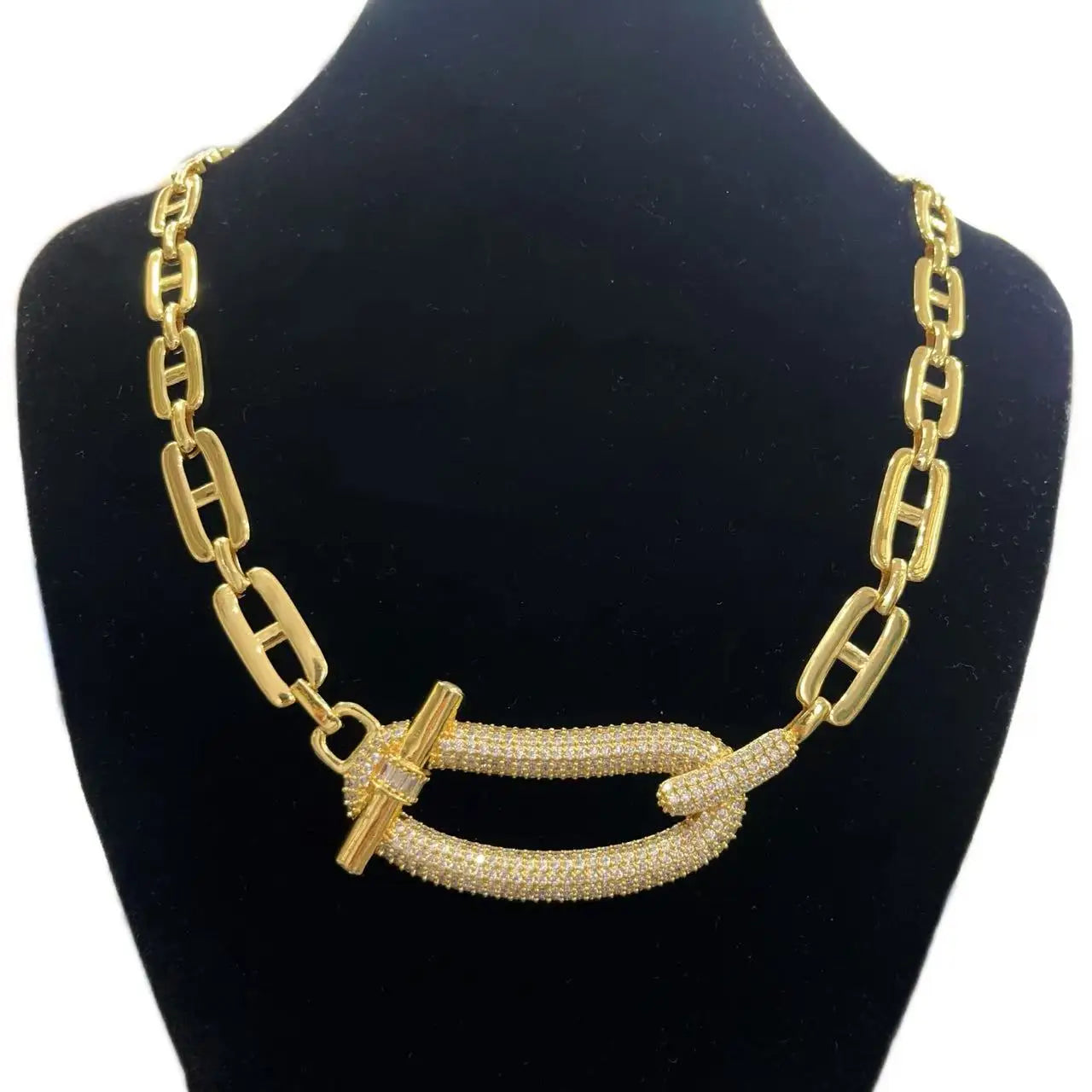 24K Gold-Plated Geometric Zircon Pendant Necklace | Elegant Copper Punk Jewelry for Women