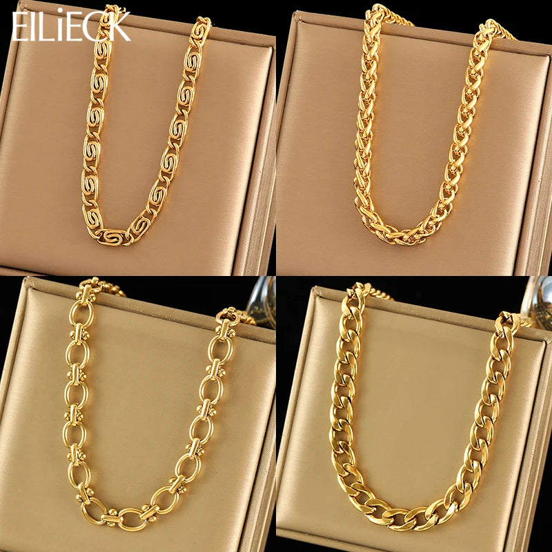 316L Gold Stainless Steel Chain Necklace | Trendy Punk Waterproof Jewelry for Women