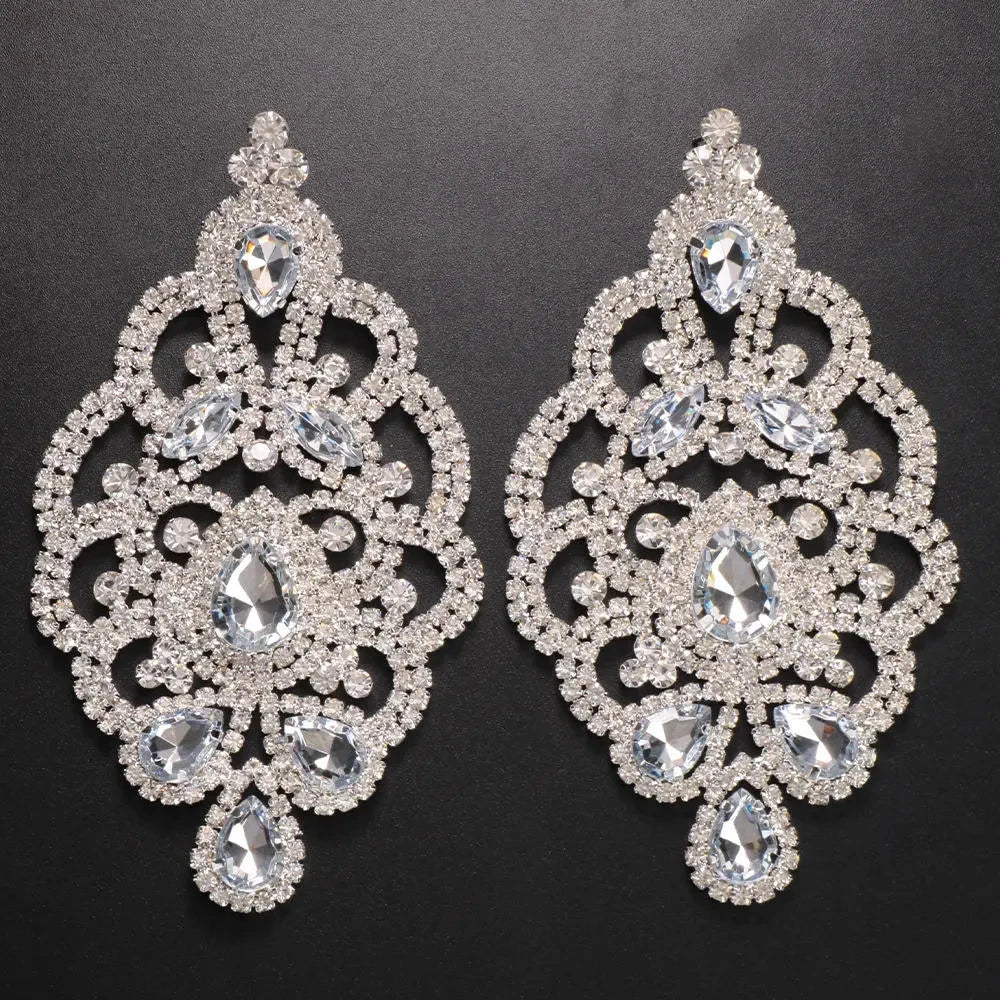 Colorful Rhinestone Drop Earrings | Exaggerated Crystal Long Dangles for Women