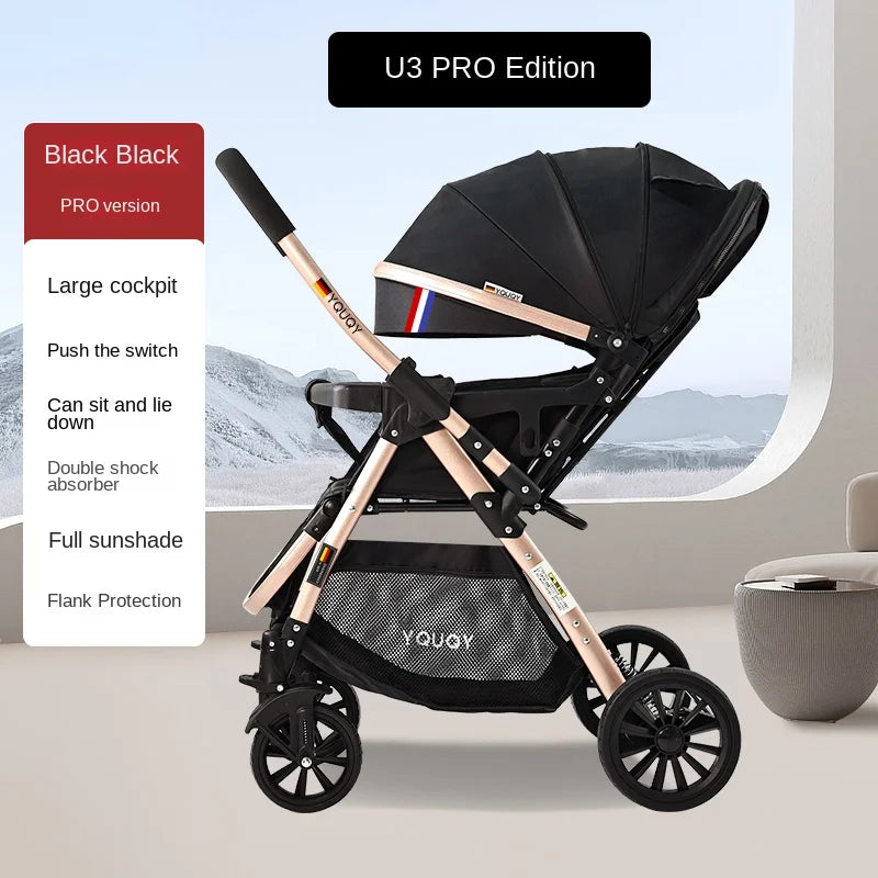 Newborn 0-4 years old Baby stroller can sit and lie down Two-way Children Shock Absorption Folding Baby High Landscape Pram