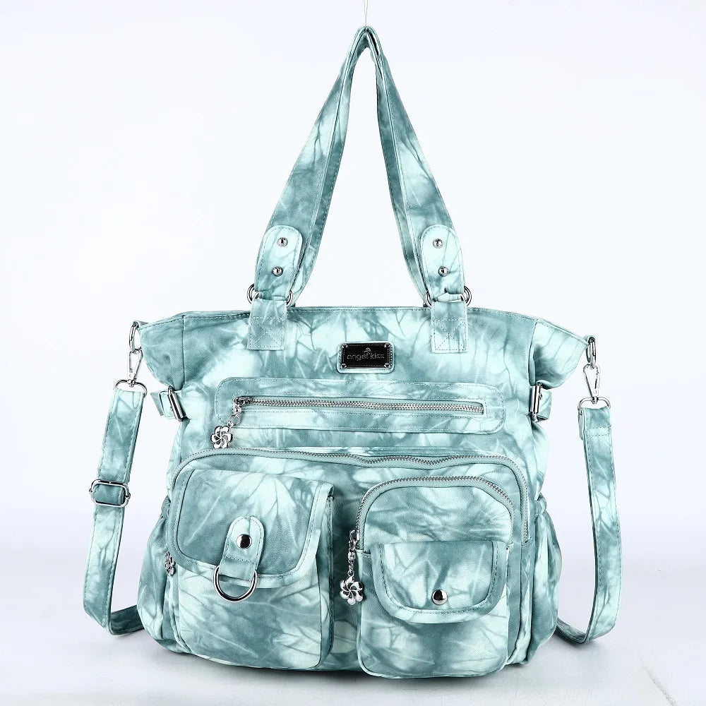 Women Handbags Multi-pockets Bag Brown PU Satchel Fashion Lady Shoulder Bag Vintage Casual Bags Tote Shoulder Purse