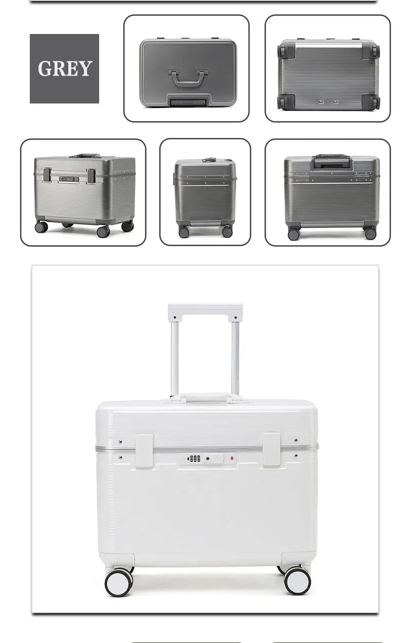 Aluminum Alloy Frame Suitcase, Top-Opening ABS Portable Trolley Case, Universal Wheels, Customs Code Lock Boarding Case