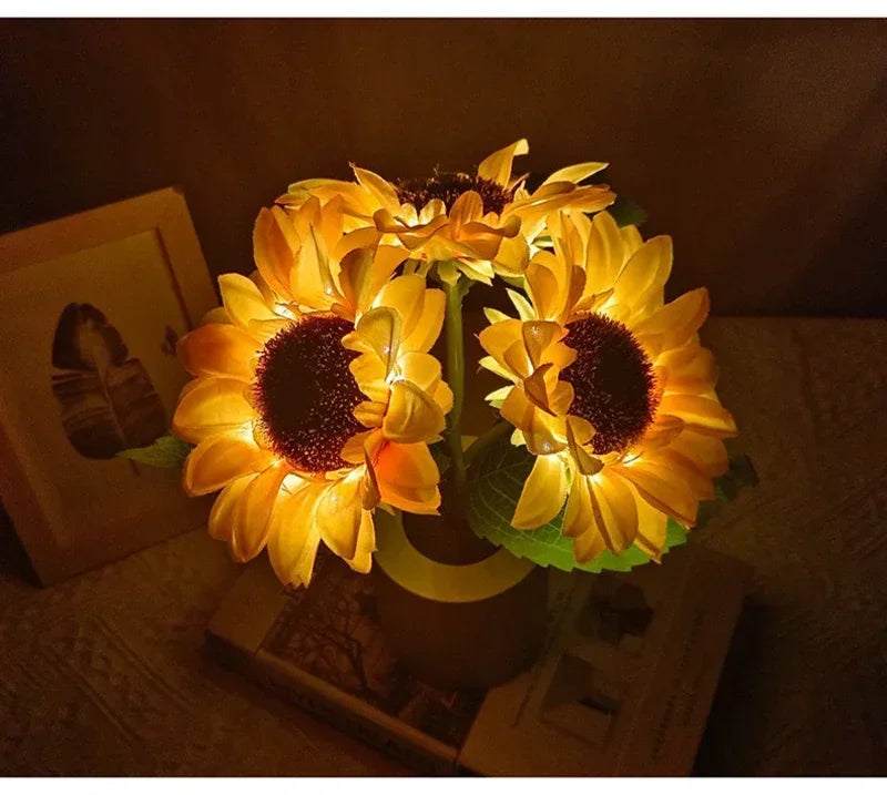 Sunflower LED Night Light — USB Rechargeable Warm Light Decorative Lamp for Bedroom & Holiday Décor
