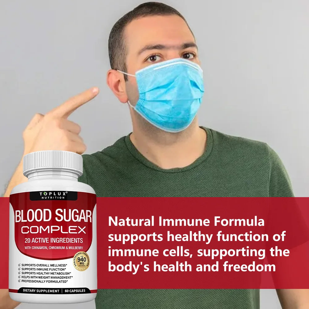 Blood Sugar Complex Supplement - Supports Healthy Blood Sugar Levels, All Natural with Cinnamon, vitamins, Non-GMO, 60 Capsules