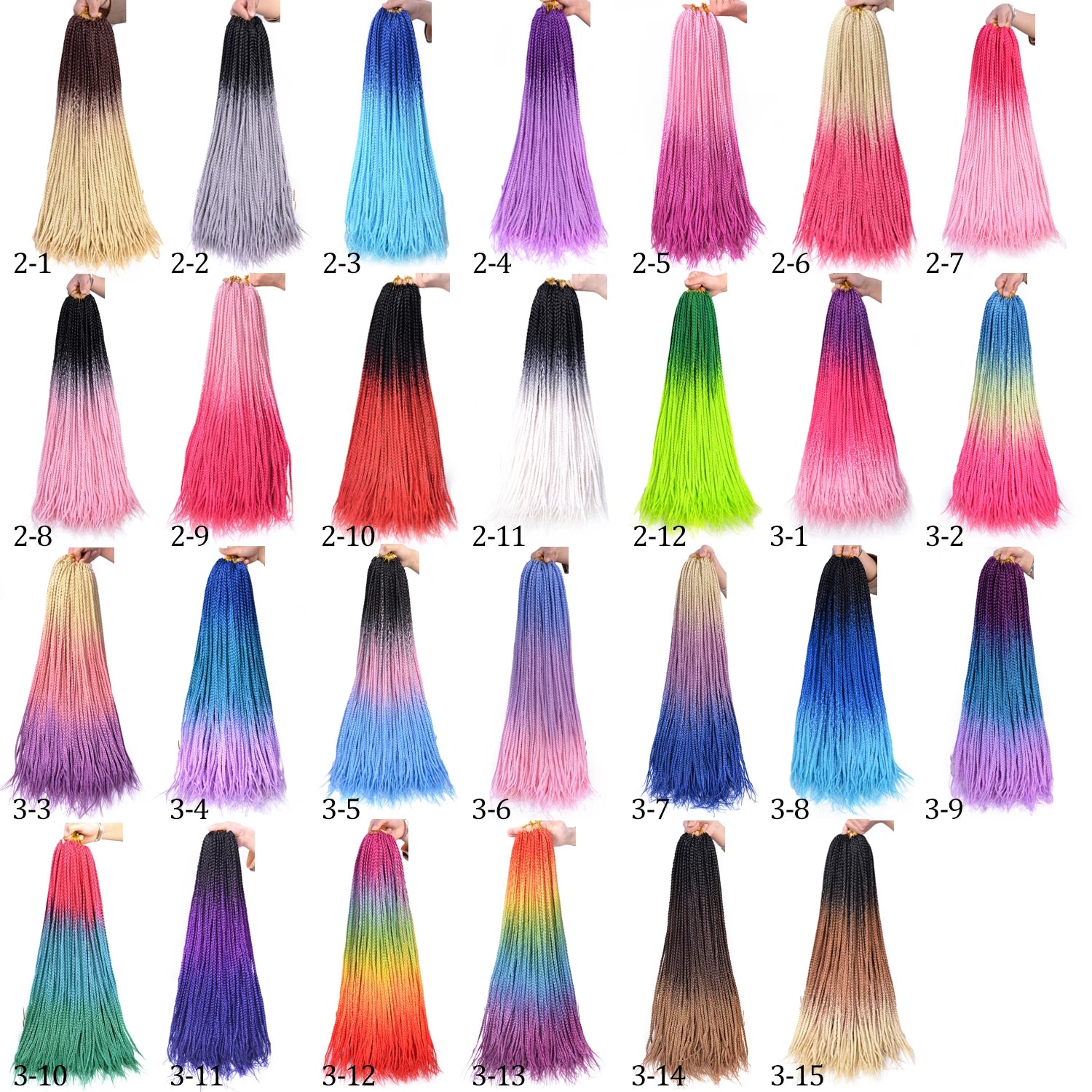 Synthetic Box Braids Hair Colored Crochet Hair Extensions Ombre Blue Gray Hook Braids Hairpiece For Women Cosplay Daily Use 24''