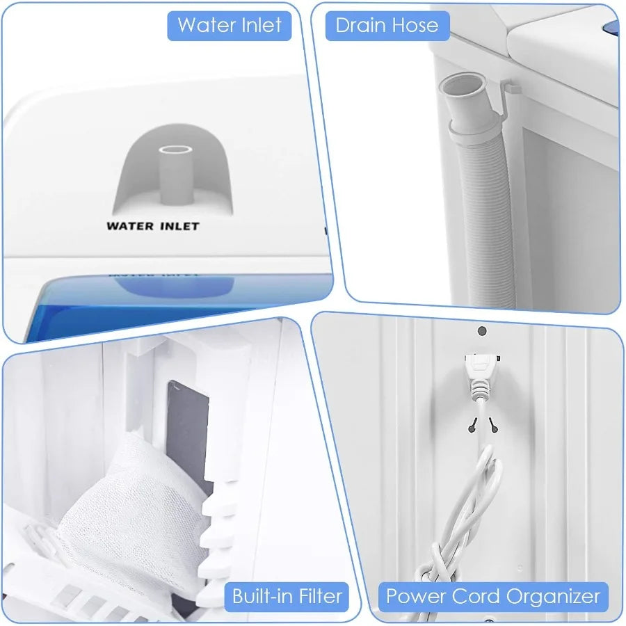 Portable Washing Machine 20lbs Mini Twin Tub Washing Machine with Drain Pump SemiAutomatic 12lbs Compact Washer and 8lbs Spinne