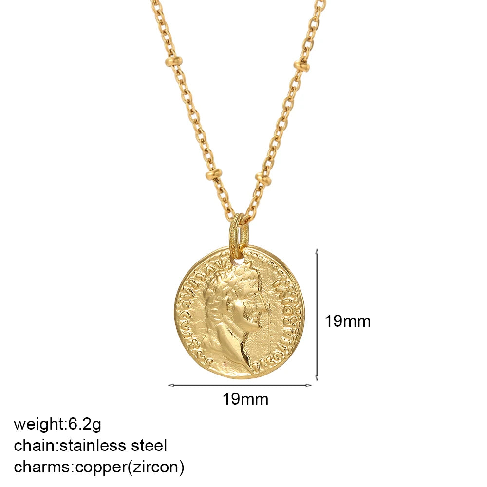 Vintage Gold Coin Pendant Necklace | Adjustable Portrait Chain for Women