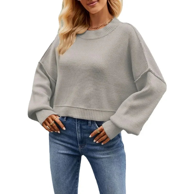 Women’s Solid Color Knit Sweater – Elegant Pullover, Soft Cozy Knitwear Top (Season’s Best Seller)
