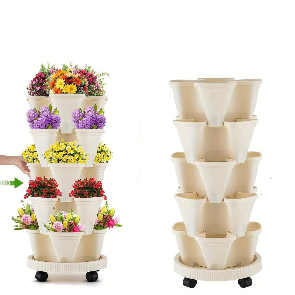 5-Layer Stackable Vertical Planter with Wheels