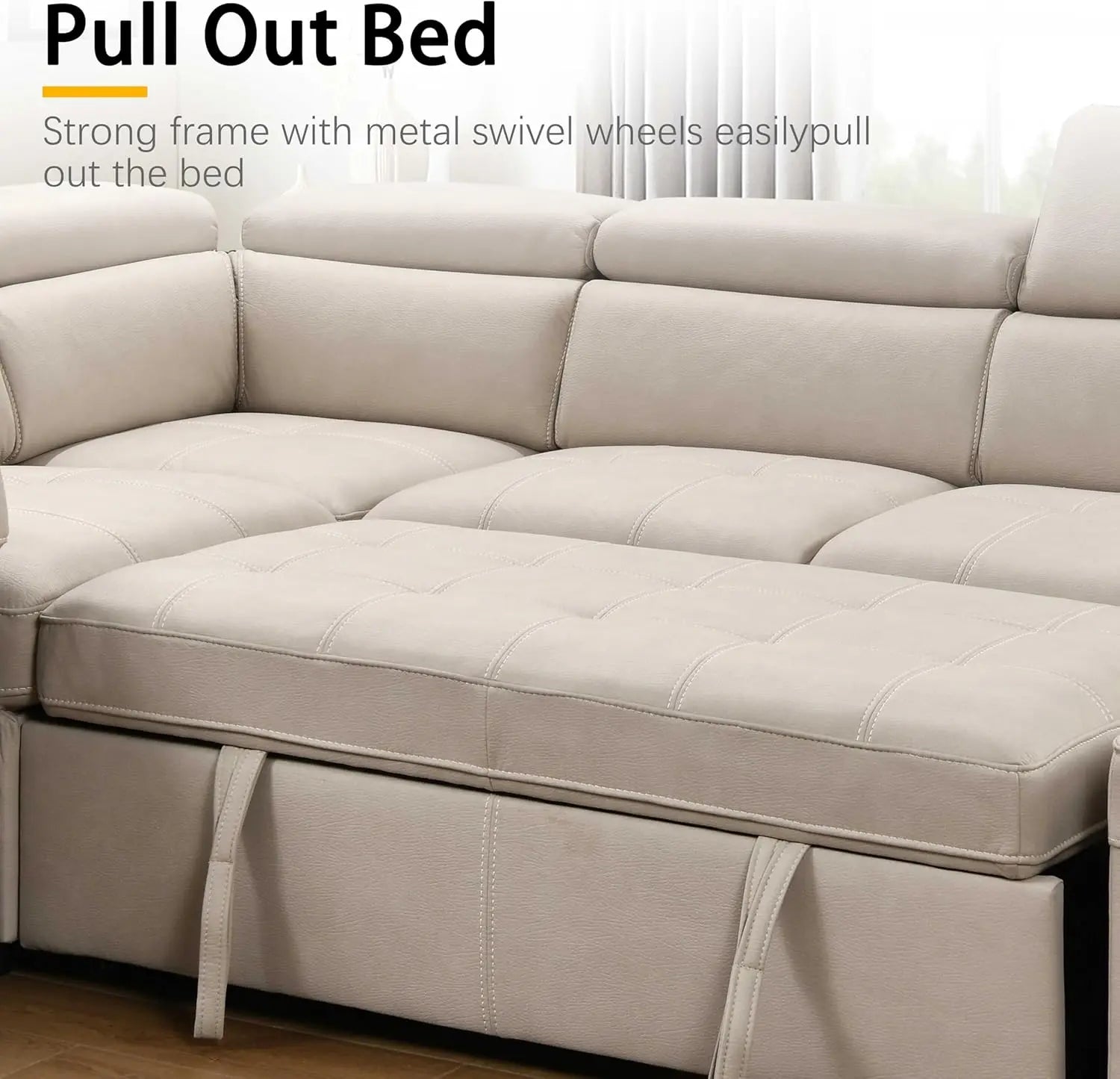 104'' Microfiber L Shaped Sectional Sleeper Sofa Couch with Pull Out Bed and Storage Ottoman, Convertible Couches with