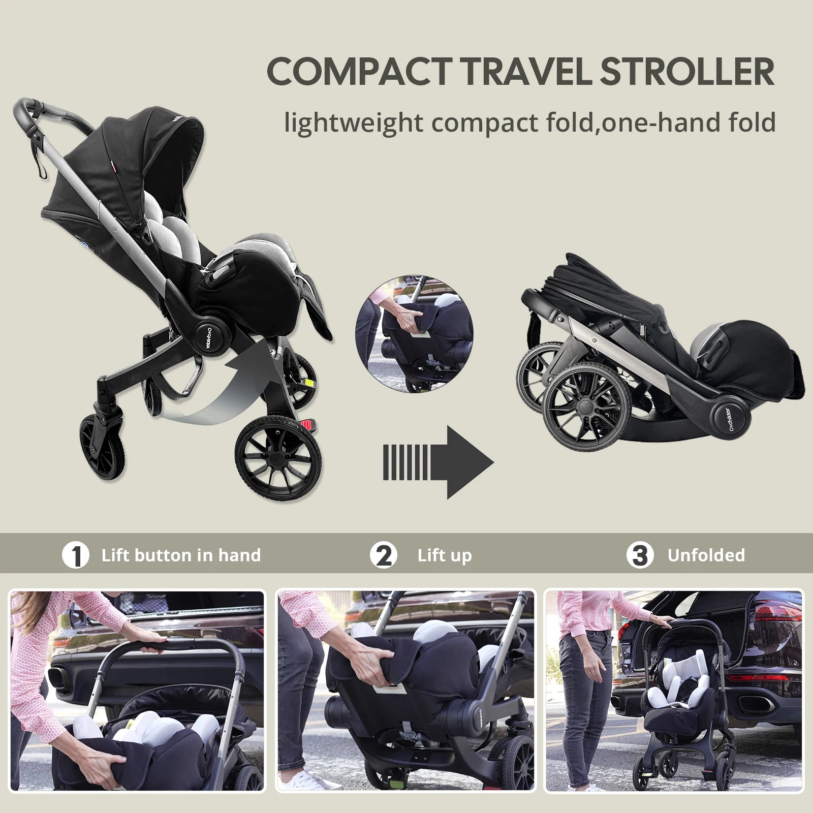 Foldable baby stroller, lightweight newborn stroller, Outdoor handcart, adjustable backrest, Festival gifts