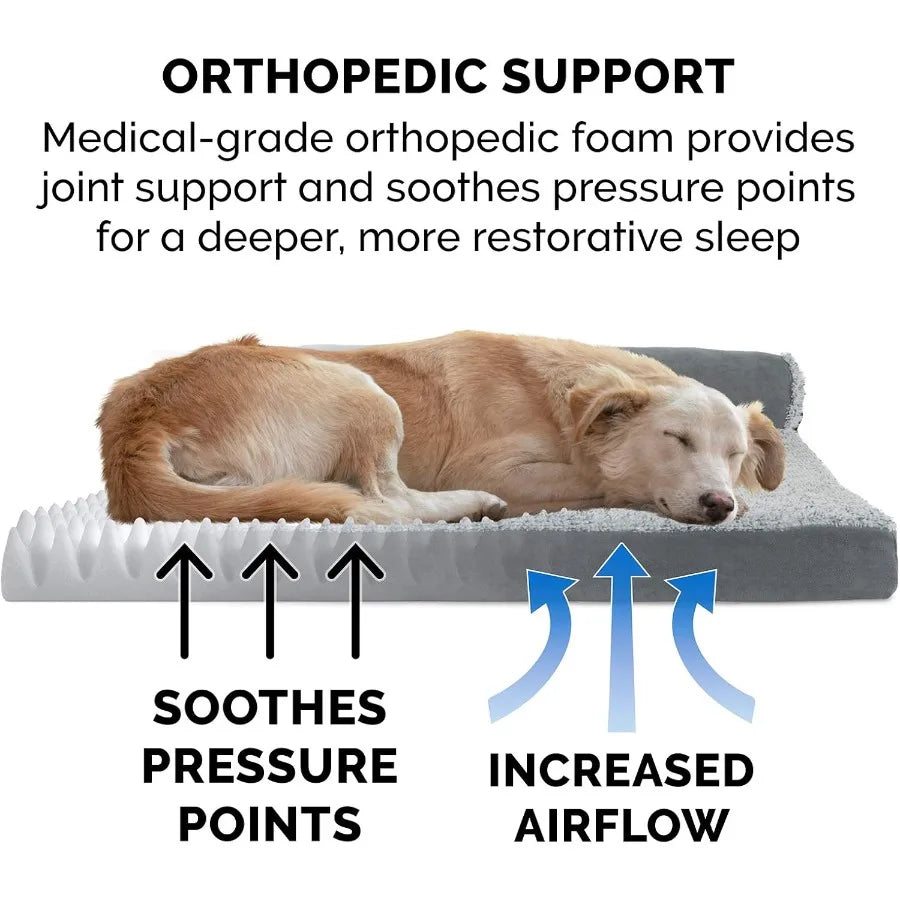 Orthopedic Dog Bed for Large Dogs w Removable Bolsters Washable Cover For Dogs Up to 95 lbs TwoTone Plush Faux Fur Suede L Shap