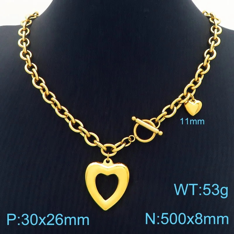 Romantic Heart Pendant Necklace | Gold Stainless Steel Choker for Women