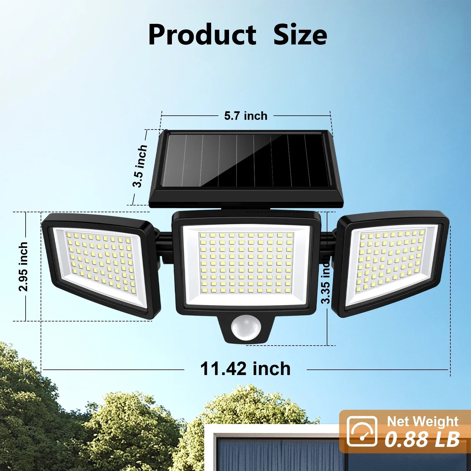 SZRSTH 3-Head Solar Motion Sensor Light | Remote Control, 3 Modes