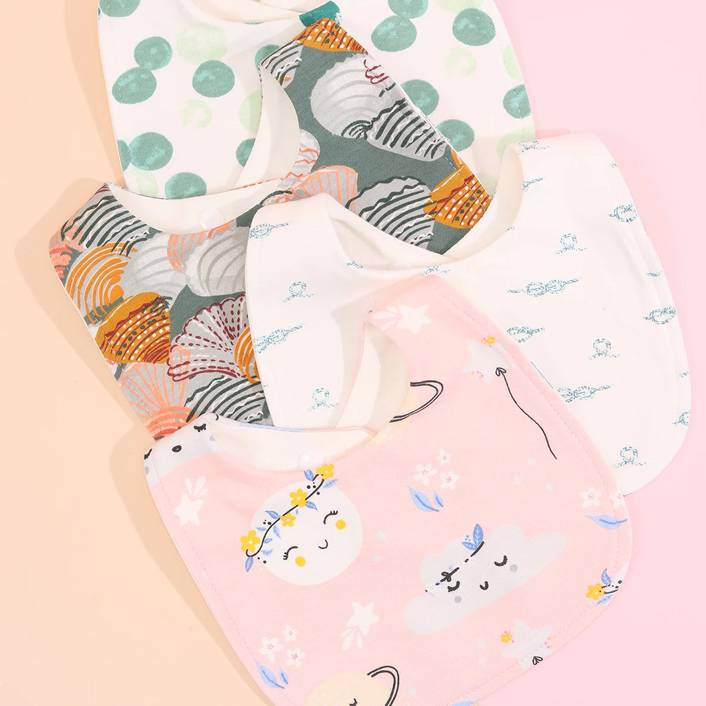 4pcs Cotton Soft Baby Adjustable Bibs Infant Bib Newborn Burp Cloths Bandana Scarf for Kids Boy Girls Feeding Saliva Towel