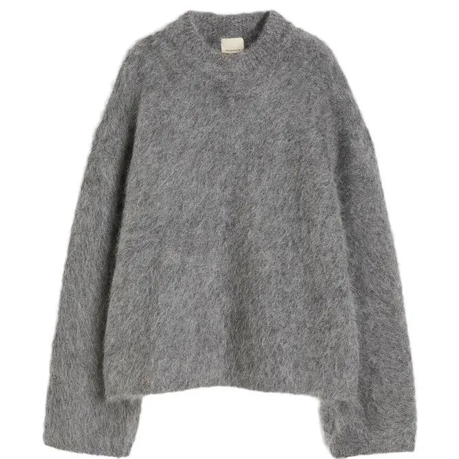 Women’s Oversized Fuzzy Knit Pullover – Solid Color Crewneck Sweater (Cozy “Lazy” Style)