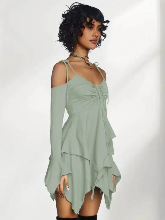 Sexy Asymmetrical Sling Dr Performance Costume loween Irregular Strapl Gown Women's Faion Autumn 2024