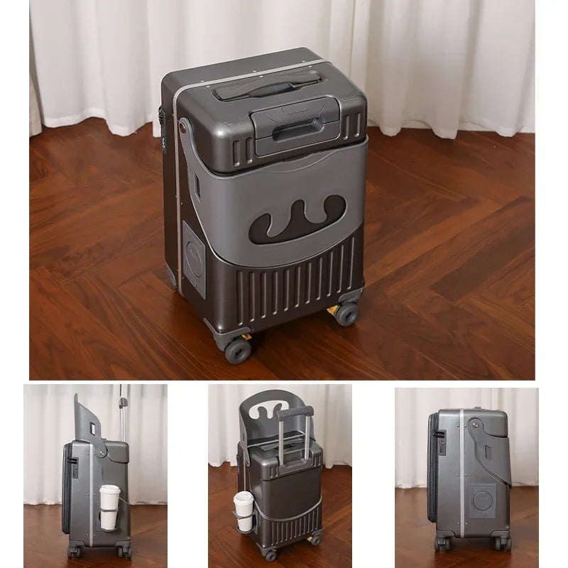 BunnyFly Kid Mom Suitcase with Seat for Children Can Sit To Ride Trolley Luggage Baby Travel Carry Case Multifunction Boardable