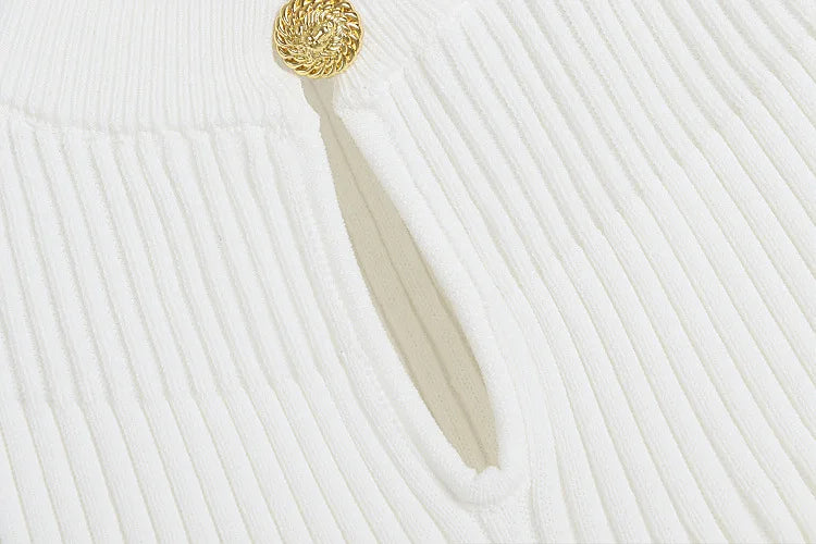 Ribbed Knitting A-line Short Dress Chic Elegant Slim Summer Dress 2025 Short Sleeve Round Neck Fashion New Dresses Vestidos