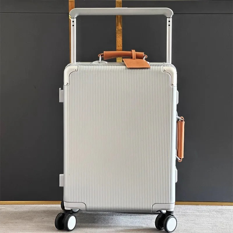 sushimu Suitcase Wide Handle Travel Suitcase Men 20 24  Carry-On Luggage Women PC Aluminum Frame Trolley Case