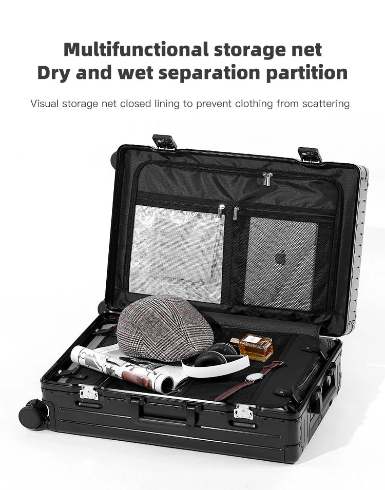 SUSHIMU 100% Aluminum-magnesium alloy Travel Suitcase Rolling Luggage 20/24/28 inch Trolley Luggage Carry-On Cabin Suitcase