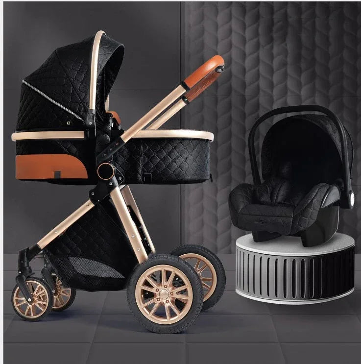 Luxury Baby Stroller 3 in 1 High Landscape Baby Cart Can Sit Can Lie Portable Pushchair Baby Cradel Infant Carrier