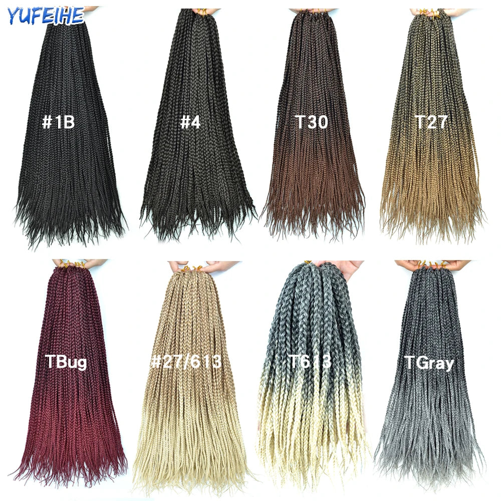 Synthetic Box Braids Hair Colored Crochet Hair Extensions Ombre Blue Gray Hook Braids Hairpiece For Women Cosplay Daily Use 24''