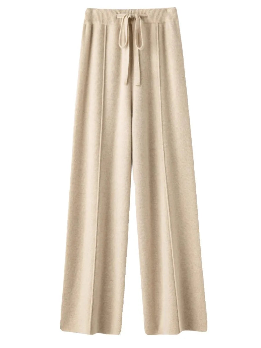 Women’s High-Waist Belted Knit Pants – Solid Color, Center-Crease Wide-Leg (Autumn/Winter 2026)