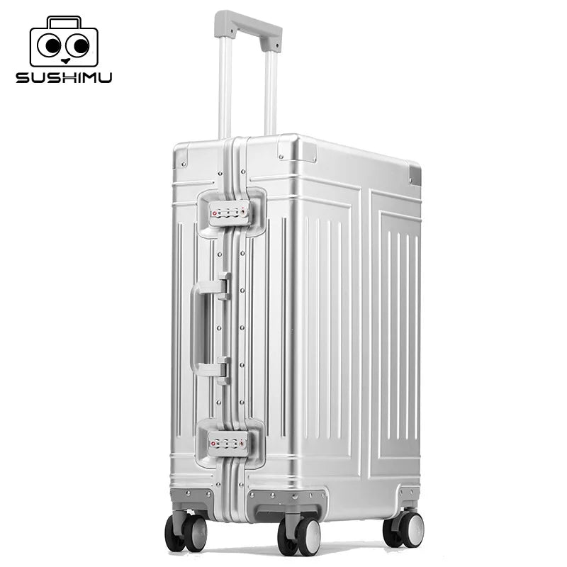Sushimu 100% Aluminum-Magnesium Alloy Luggage | Premium Metal Carry-On & Check-In Suitcase with Spinner Wheels (20″/24″/28″)
