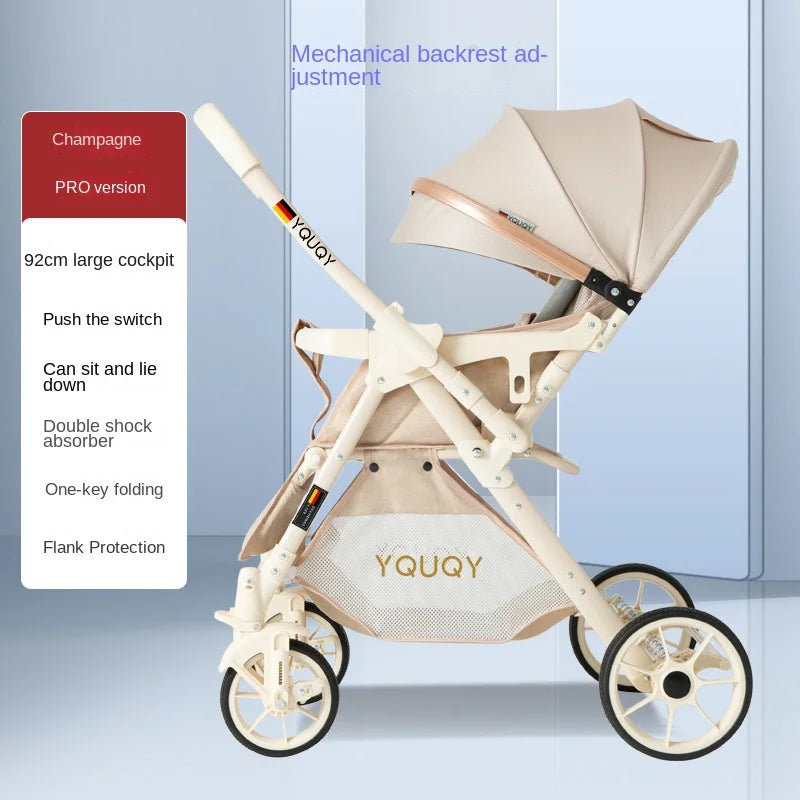 Baby Stroller Two-way Pushchair Can Sit and Lie Large Seat 0 to 3 Years Old Children Lightweight Folding Stroller Large Wheels