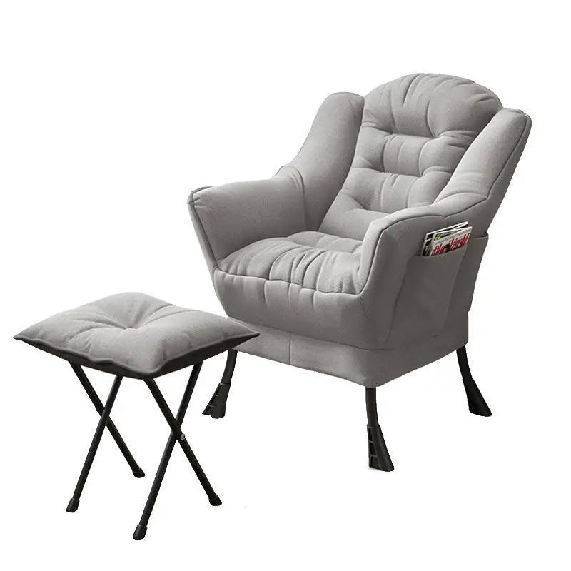 Costway Modern Polyester Fabric Lazy Chair Single Sofa Chair W Side Pocket Beige