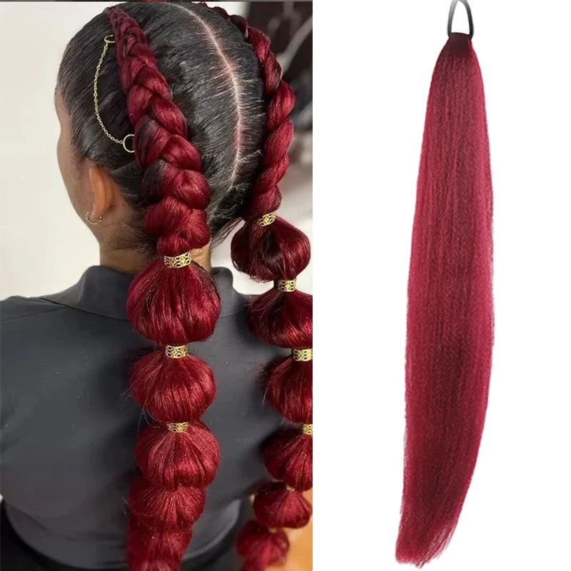Synthetic Purple Hair Ponytail with Elastic Rubber Band Long Yaki Straight Ponytail for DIY Braiding for Christmas Halloween Use