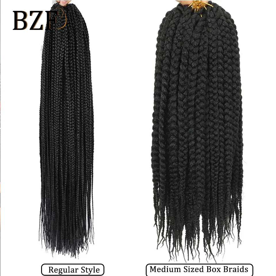 18 Inch Medium Box Braids Crochet Hair 1B Pre-Looped 3X Box Braiding Hair Ombre Synthetic Braid Hair Extensions For Black Women