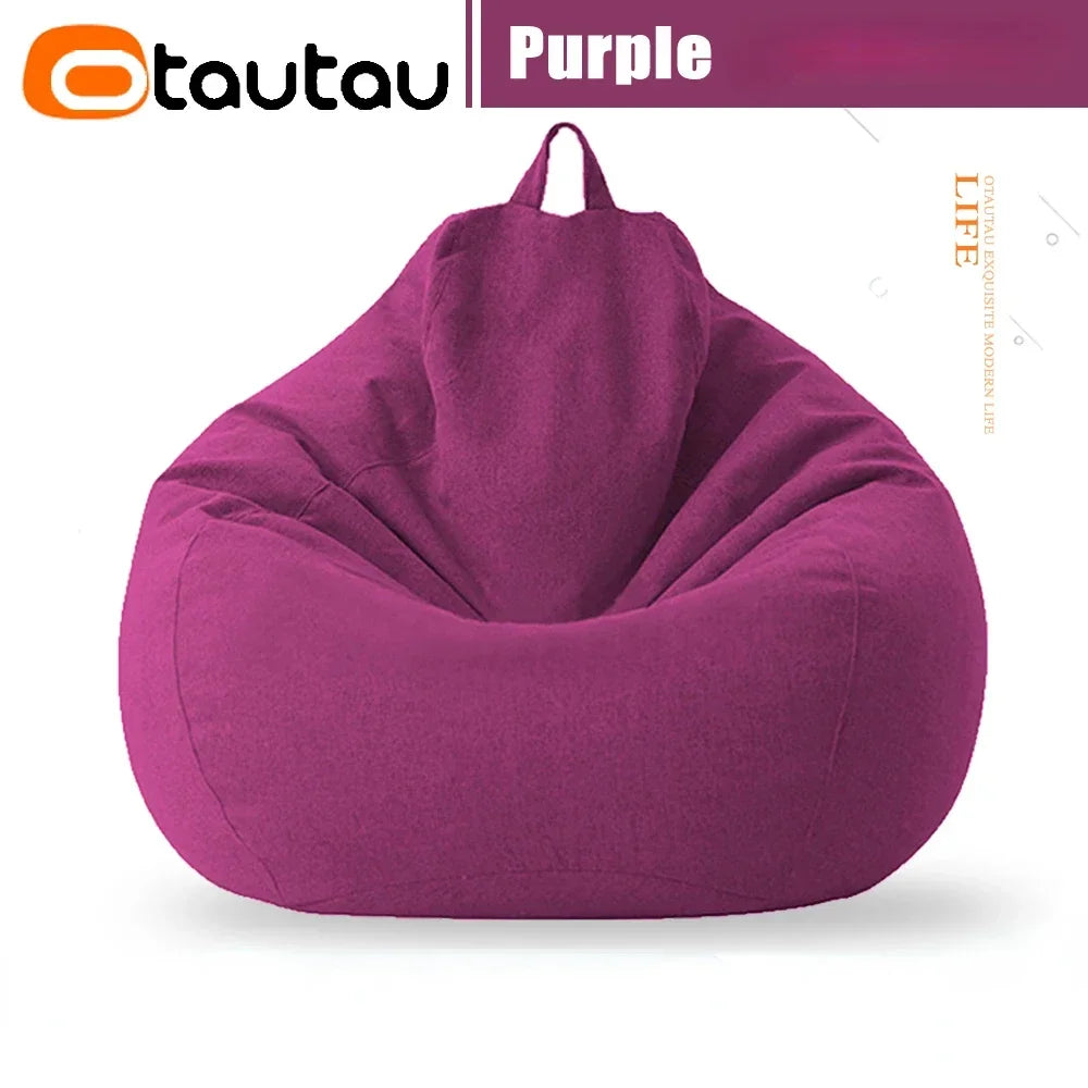 OTAUTAU Filled 70cm Bean Bag Sofa with Filler Big Cotton Linen Lazy BeanBag Bedroom Chair Puff Relax Lounge Couch DD002