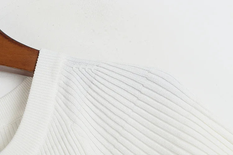 Ribbed Knitting A-line Short Dress Chic Elegant Slim Summer Dress 2025 Short Sleeve Round Neck Fashion New Dresses Vestidos