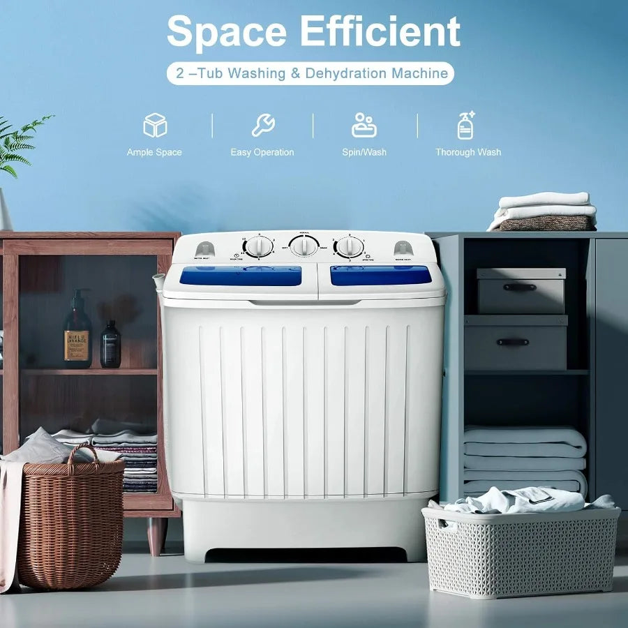 Portable Washing Machine 20lbs Mini Twin Tub Washing Machine with Drain Pump SemiAutomatic 12lbs Compact Washer and 8lbs Spinne