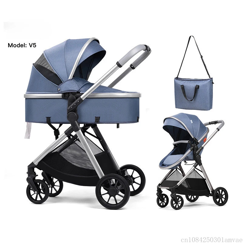 2-in-1 Multifunctional High-Landscape Baby Stroller (Model V5) with Mommy Bag