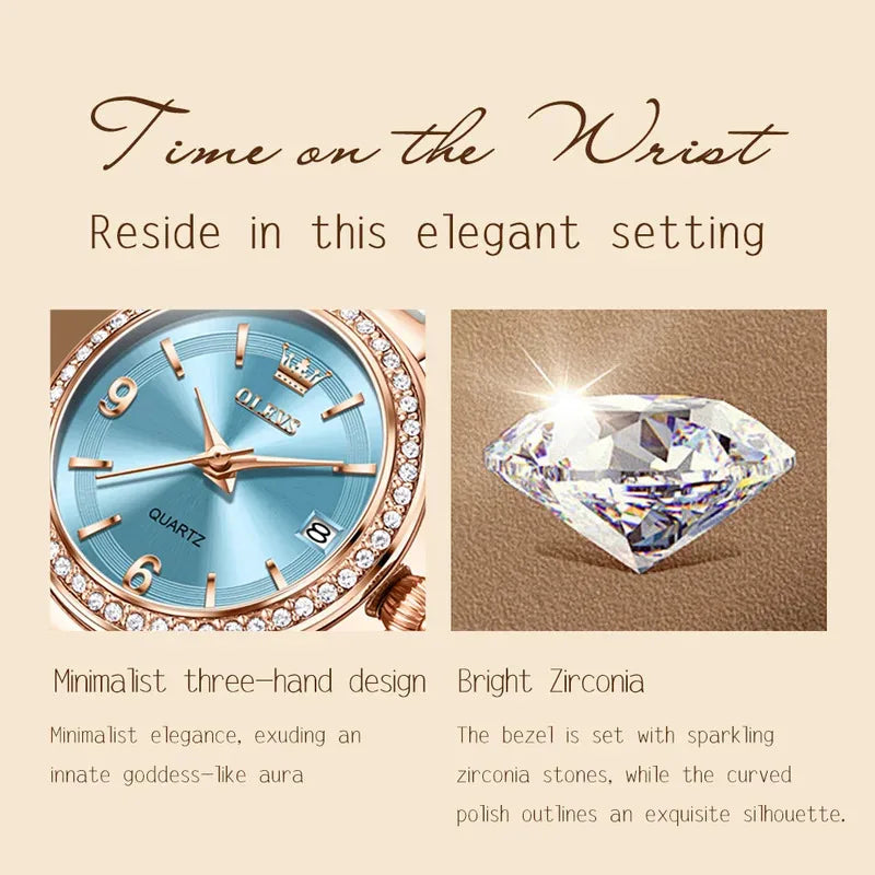 OLEVS Luxury Quartz Watch Women Elegant Ceramics Strap Waterproof Auto Date Luxury Lap Ladies Watches 7093