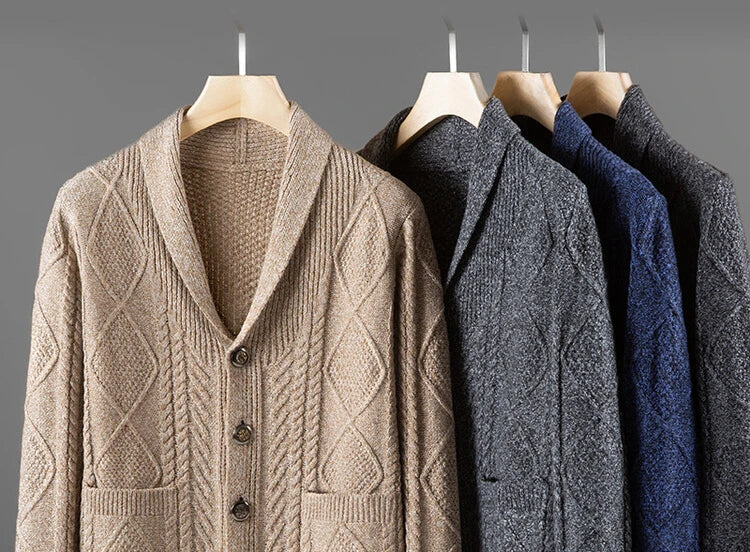New Men's Knitted Cardigan, Youth Lapels Long Sleeve Coat, Men's Sweater Casual, Camel Black Gray Warm Sweater