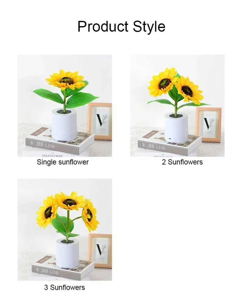 Sunflower LED Night Light — USB Rechargeable Warm Light Decorative Lamp for Bedroom & Holiday Décor