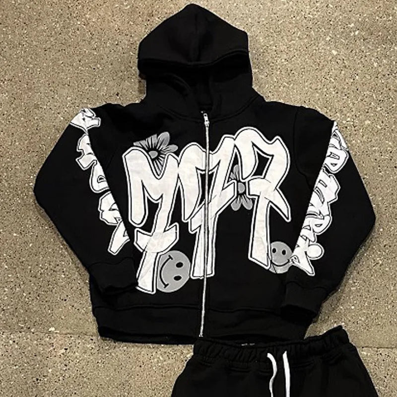 High Street Y2K zip up hoodie women Gothic 90s Print Hoodie kawaii streetwear Sweatshirt Vintage clothing Punk Loose Hip Hop