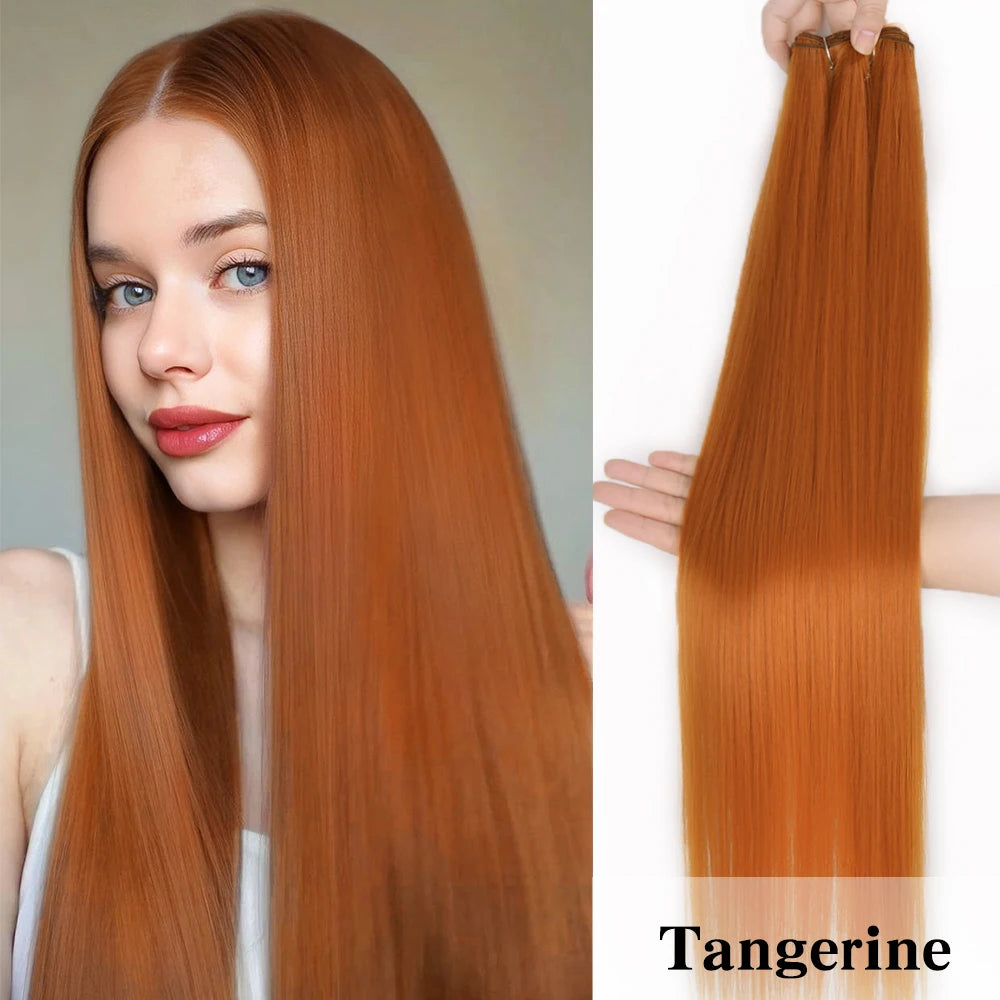 Bone Straight Synthetic Hair Bundle 26Inch Super Long Natural Hair Extensions For Black Women Yaki Straight Hair Weaving Fake