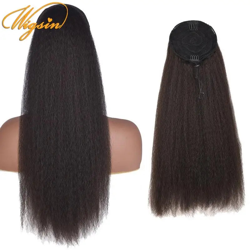 WIGSIN 22Inch Synthetic Long YAKI Straight Puff Ponytail Drawstring Clip in Hair Extension for Women