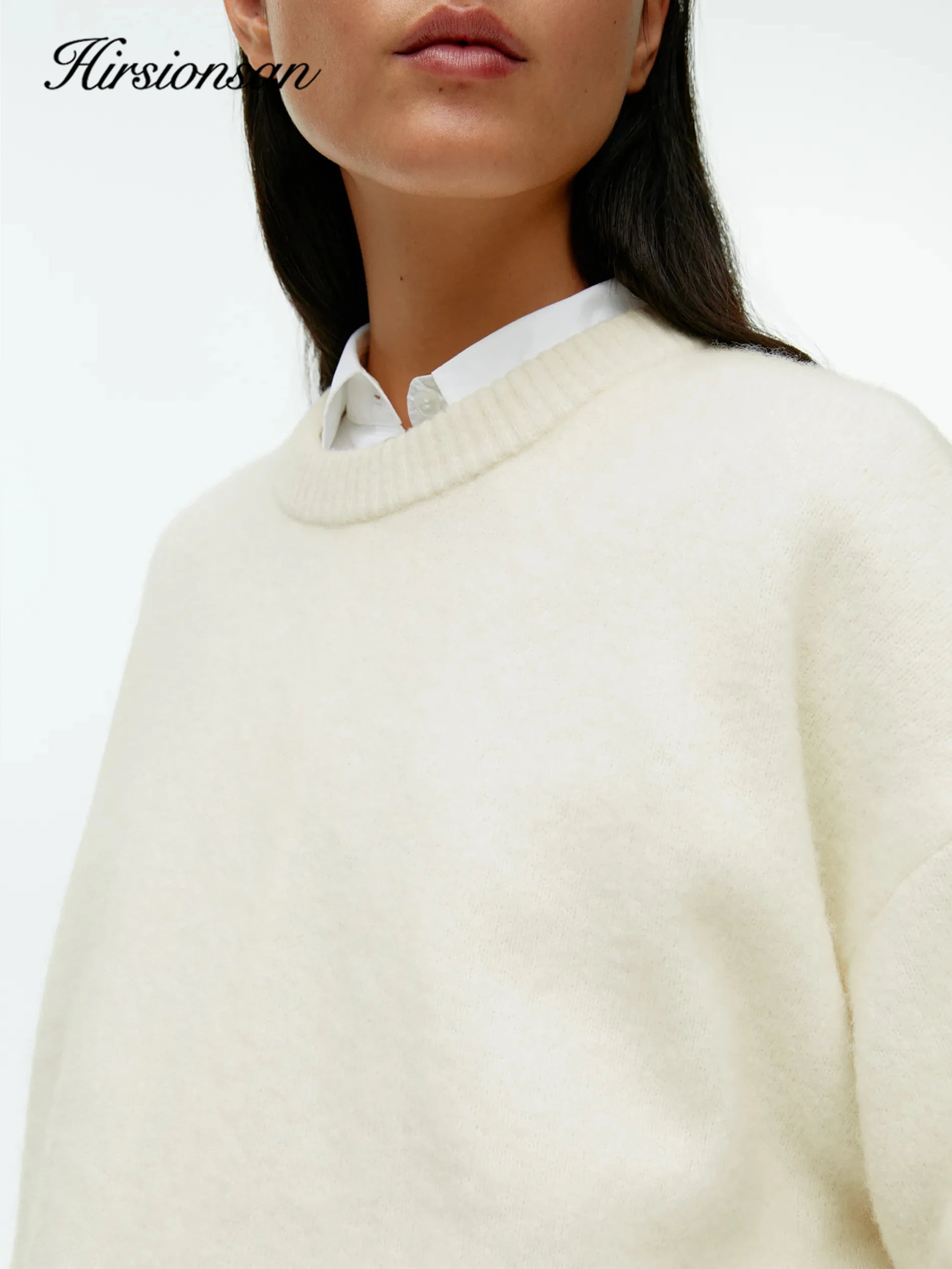 Hirsionsan Women’s Lantern Sleeve Knit Sweater – Oversized Thick Pullover, Cozy O-Neck Casual Top (2025 New Arrival)