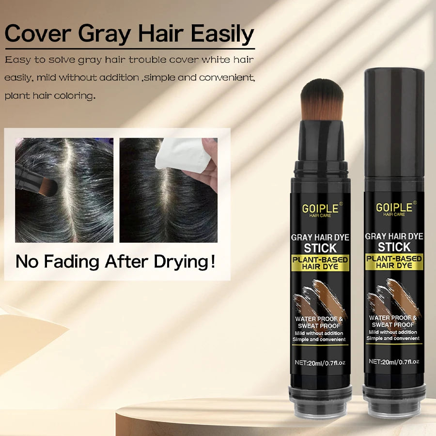 GOIPLE Gray Hair Dye Stick for Men & Women Cover Gray Hair Root Touch Up Temporary Coloring Disposable Plant-Based Hair Dye Pen