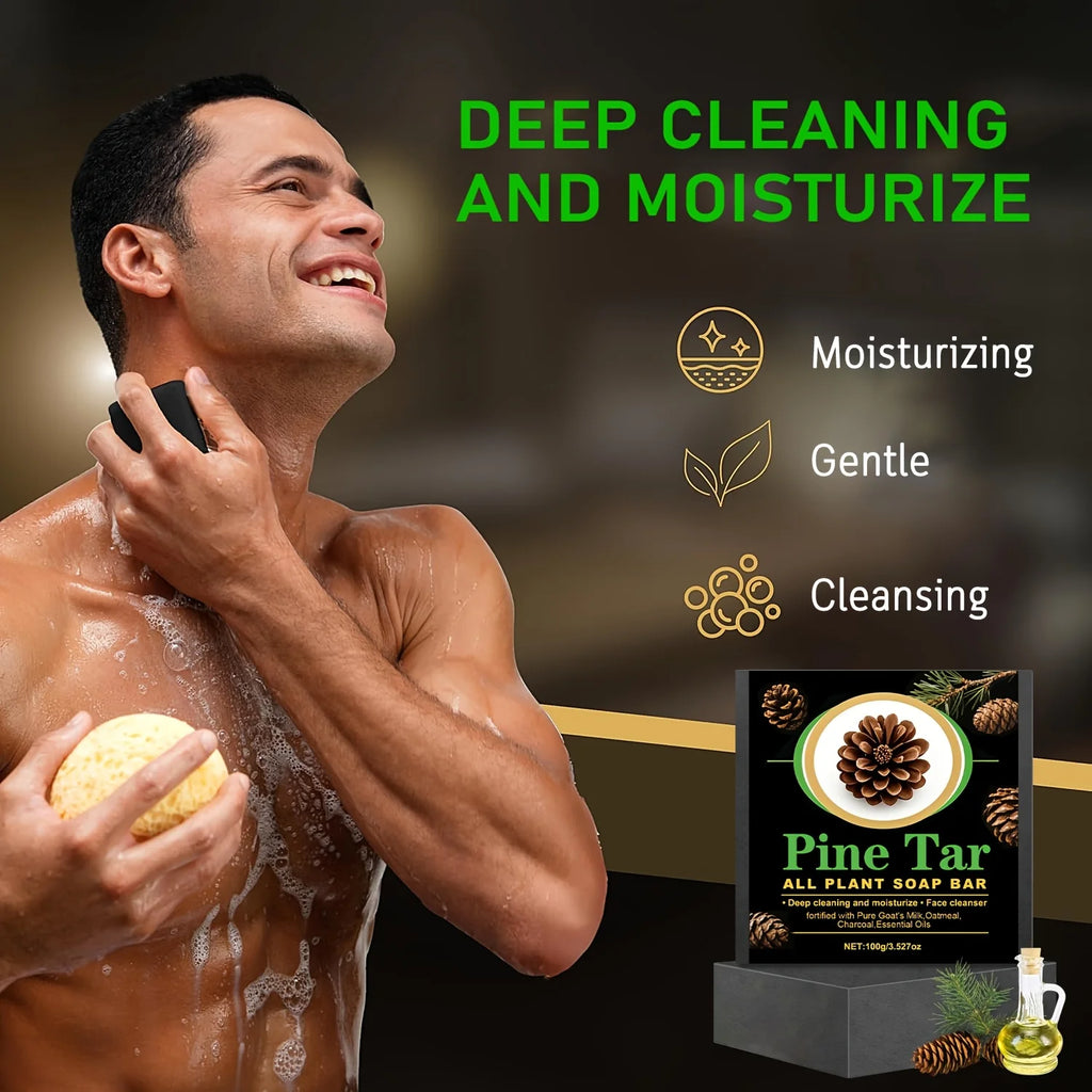 Men's Pine Tar Soap Bar Deep Cleansing Body Soap with Natural Pine Tar & Glycerin,No Phthalate,Moisturizing Exfoliating Formula